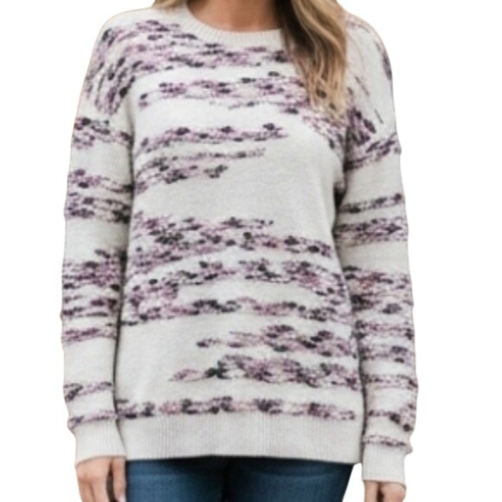 J. Jill PureJill Women Aztec Textured Knit Sweater Pullover Cotton Blend Cream M